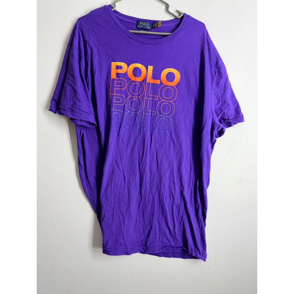 Polo Ralph Lauren Mens XXL Purple Stacked Gradient Logo Graphic T-Shirt Classic